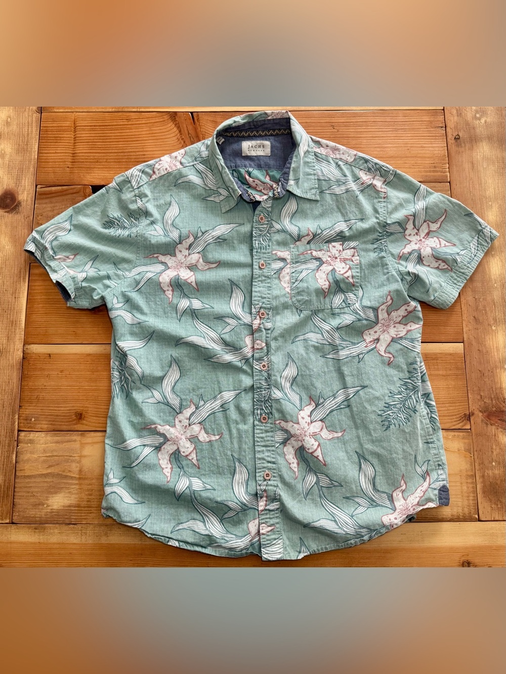 Jachs New York Mens Sz L Classic Fit Reverse Fabric Tropical 100% Cotton Shirt